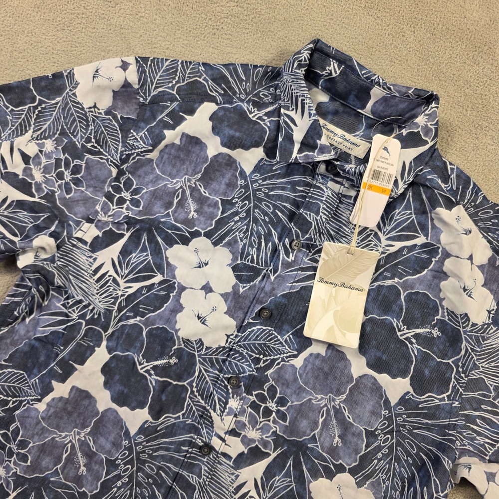 Tommy Bahama Shirt Mens S Blue Playa Flora Tropical  Summer Beach Hibiscus